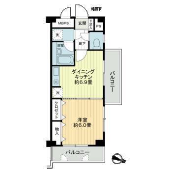 桜木町堂ノ下マンション(1DK/7階)の間取り写真