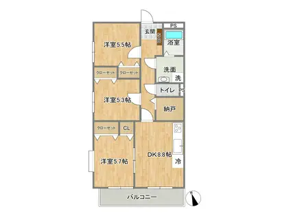 コットンアヴェニュー(3DK/4階)の間取り写真