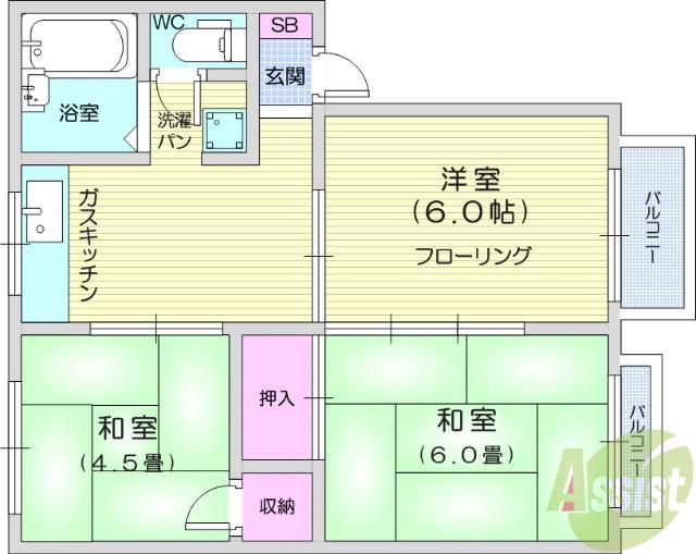 エクセレント中柵第2(3DK/2階)の間取り写真