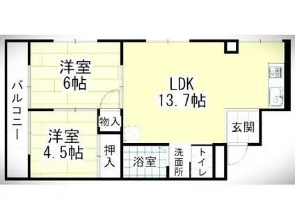 MOON片野(2LDK/4階)の間取り写真