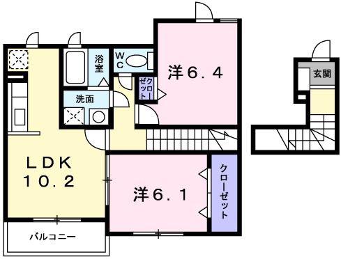 サンヒルズ城南D(2LDK/2階)の間取り写真