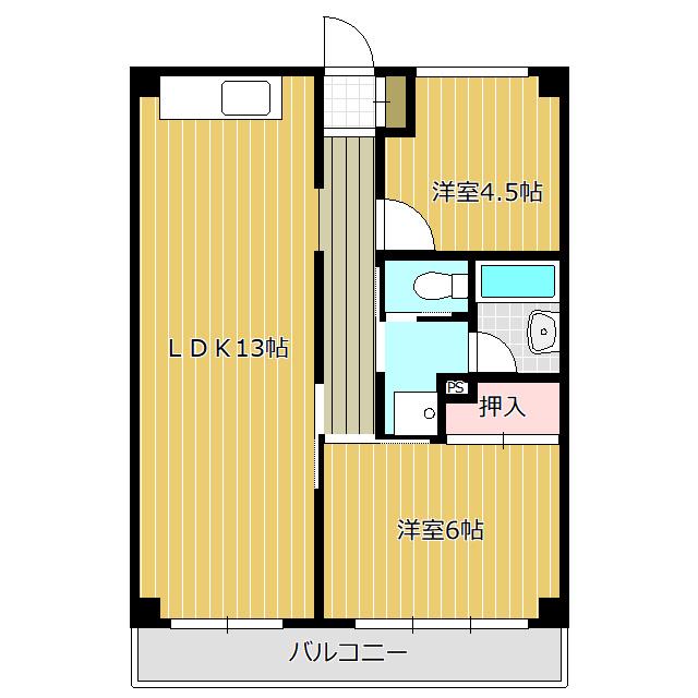 静岡中央マンション(2LDK/2階)の間取り写真