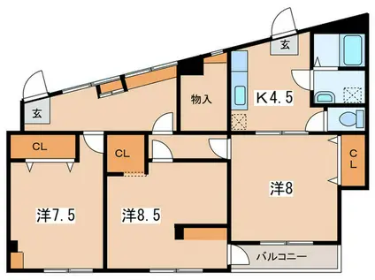 ハウスK(3K/2階)の間取り写真