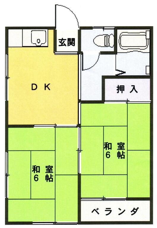 赤城ハイツII(2DK/2階)の間取り写真