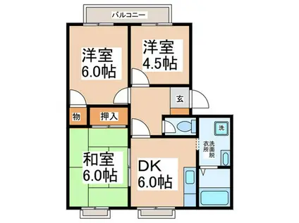 ハーモニーハイツD棟(3DK/2階)の間取り写真