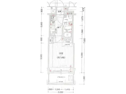 ラシュレエグゼ難波南(1K/6階)の間取り写真