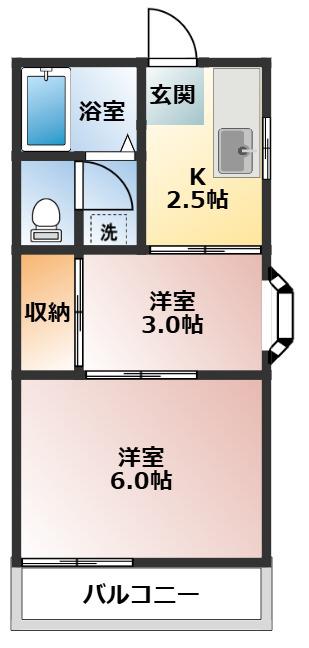 ふくよしコーポ(2K/3階)の間取り写真