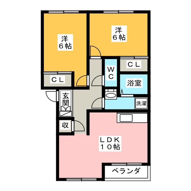 パティオガーデンA(2LDK/2階)の間取り写真