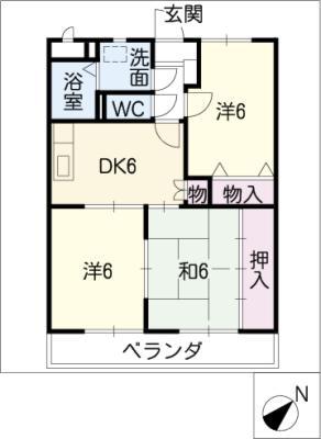 ア・ドリーム緑ヶ丘(3DK/2階)の間取り写真