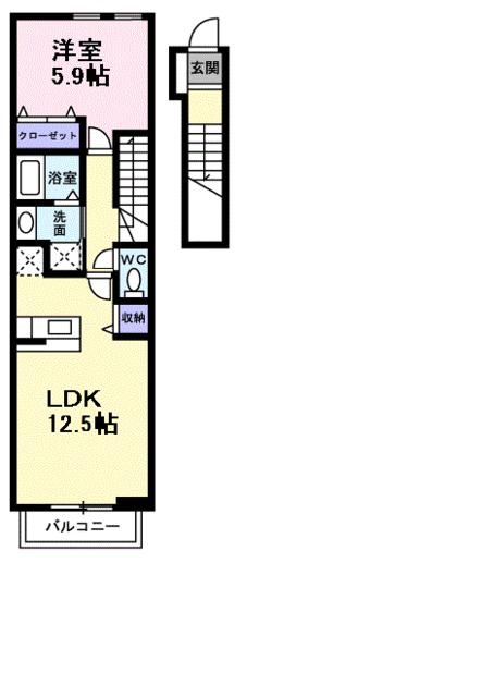 エクセレント大美野(1LDK/2階)の間取り写真