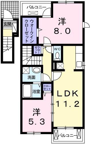 サニーウエルヴィラ(2LDK/2階)の間取り写真