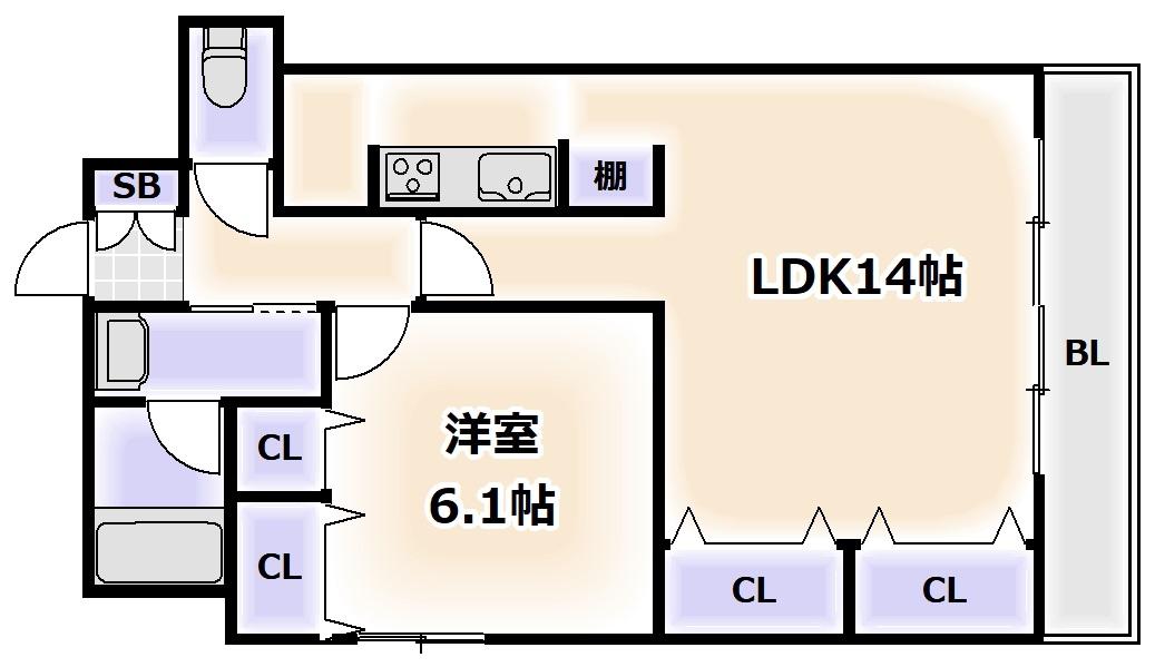 CITY SPIRE幸町(1LDK/6階)の間取り写真