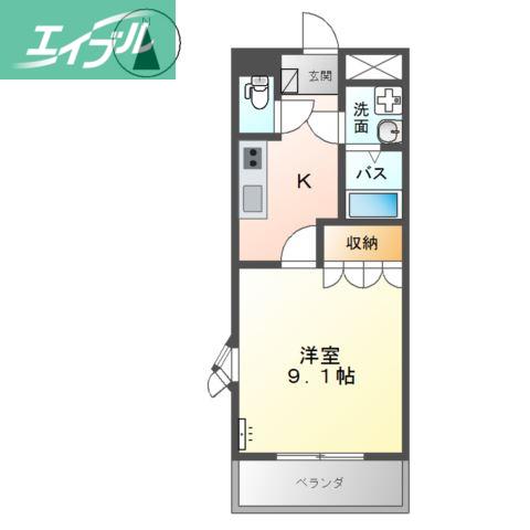カーサY(1K/2階)の間取り写真