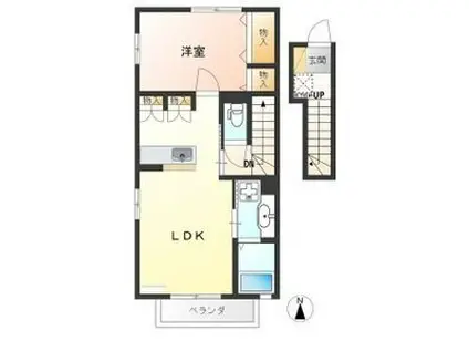 ビューラKEN C棟(1LDK/2階)の間取り写真