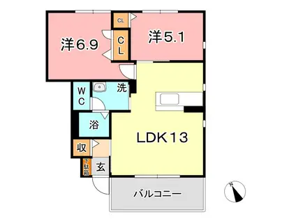 ヴィレ・エトワール H(2LDK/1階)の間取り写真