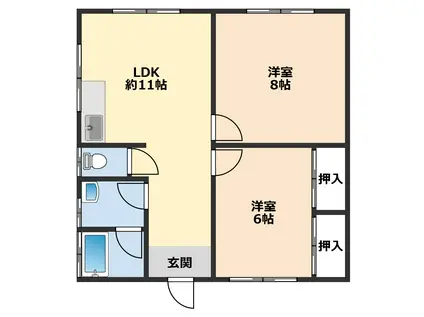 コーポ石渡佐原 E棟(2LDK/1階)の間取り写真