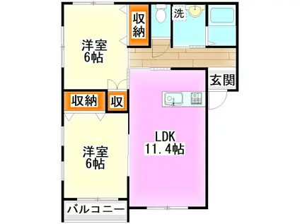 カーサベローナII(2LDK/2階)の間取り写真