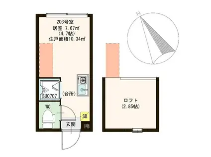 ハーモニーテラス泉町IV(ワンルーム/2階)の間取り写真