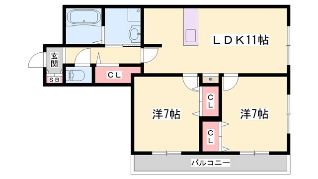グランツ野里(2LDK/5階)の間取り写真