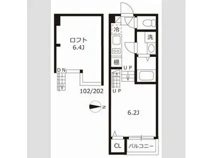 ハーモニーテラス十番(1K/2階)の間取り写真