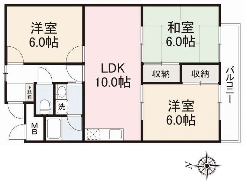 屋島コーポラス(3LDK/1階)の間取り写真