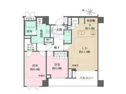 ザ・パークハウス千代田六番町(2LDK/1階)の間取り写真