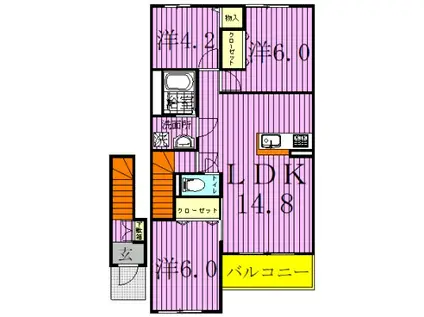 GLORIA BELL WOOD グローリア ベル ウッド(3LDK/2階)の間取り写真