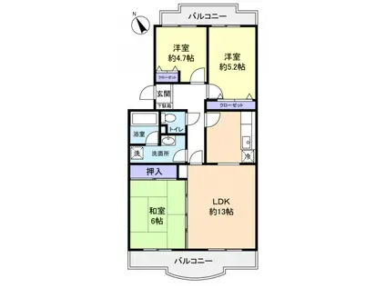 グランディア花通(3LDK/3階)の間取り写真