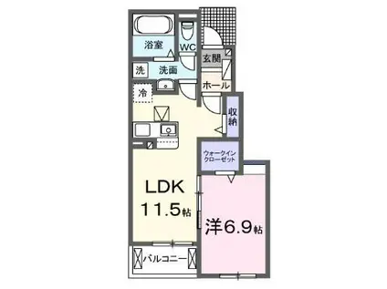 リヴィエール清武 II(1LDK/1階)の間取り写真