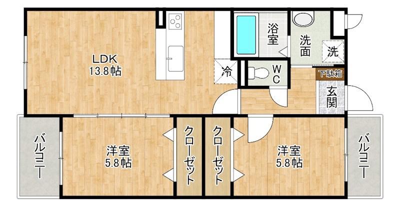 KIRA HIAGARI(2LDK/3階)の間取り写真
