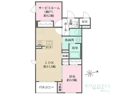 LA PERLA 桜新町(1SLDK/1階)の間取り写真