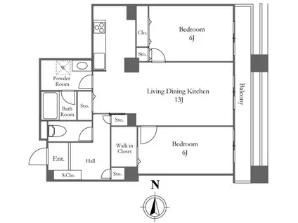 月島駅7分 タワーマンション リノベーション リバービュー 2LDK(2LDK/25階)の間取り写真