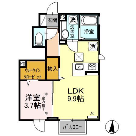 カーサ クラシオン B(1LDK/1階)の間取り写真