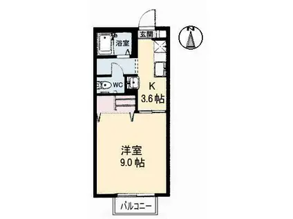 クレッシェンド(1K/2階)の間取り写真