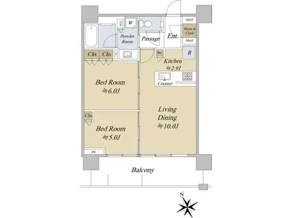 シティタワー新宿(2LDK/22階)の間取り写真