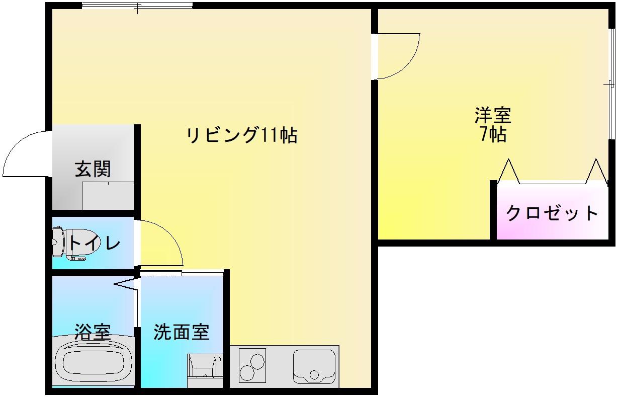 ブルーム楽音寺(1LDK/1階)の間取り写真