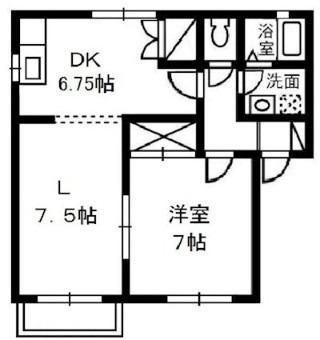 サニープレインD棟(1LDK/2階)の間取り写真