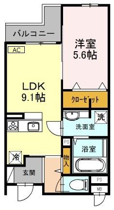 テラコート北野坂(1LDK/2階)の間取り写真