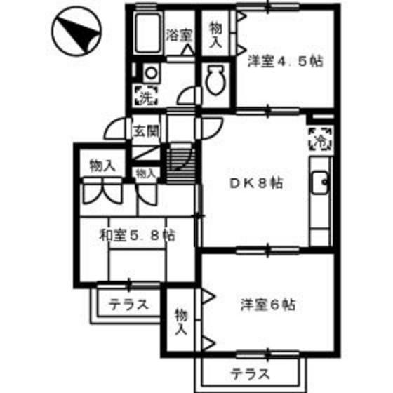 チャイブ(3DK/1階)の間取り写真