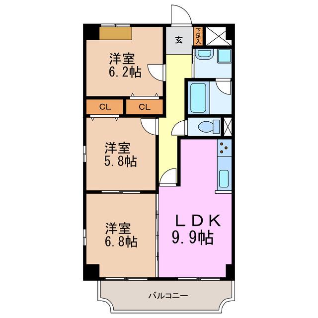 ベルカーサ東山台I(3LDK/3階)の間取り写真