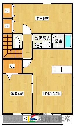 プランドール朝倉 A棟(2LDK/2階)の間取り写真