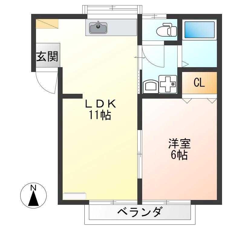サンモリッツハイツB(1LDK/2階)の間取り写真