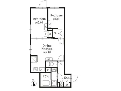 GRAN PASEO 目黒西小山(2DK/3階)の間取り写真