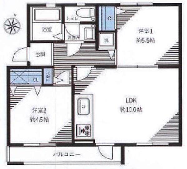 相武台5号棟(2LDK/2階)の間取り写真