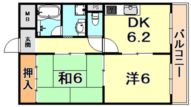 サン住吉川(2DK/2階)の間取り写真