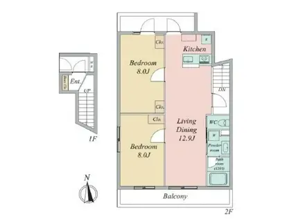 ベルメゾン中村橋サウス(2LDK/2階)の間取り写真