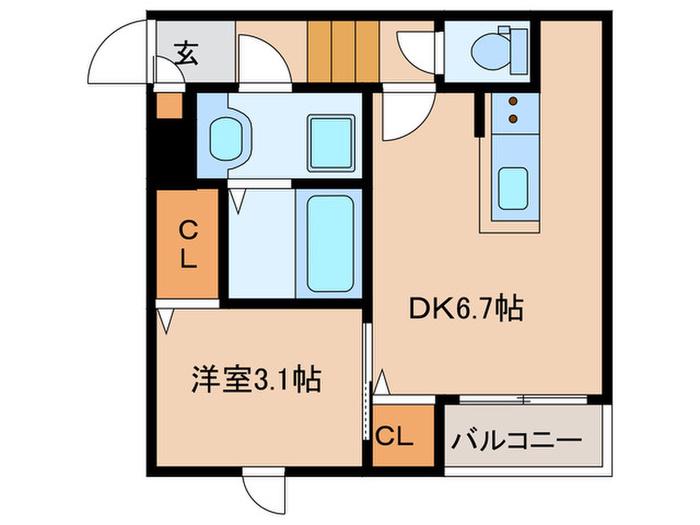 エクシア福大駅前A(1DK/1階)の間取り写真
