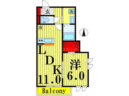 SOLANA(1LDK/2階)の間取り写真