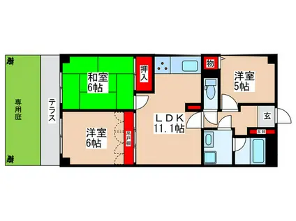 ライオンズマンション武蔵砂川(3LDK/1階)の間取り写真