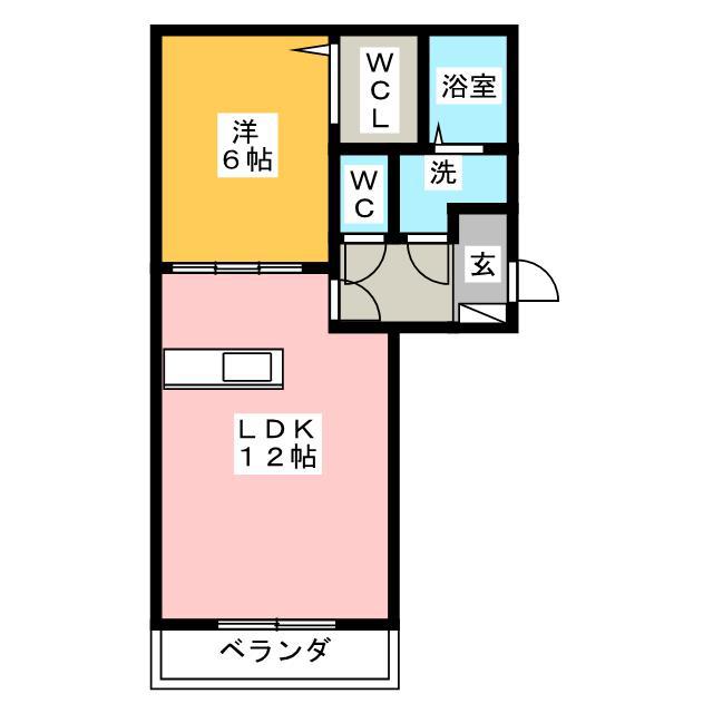 ガーネット(1LDK/2階)の間取り写真